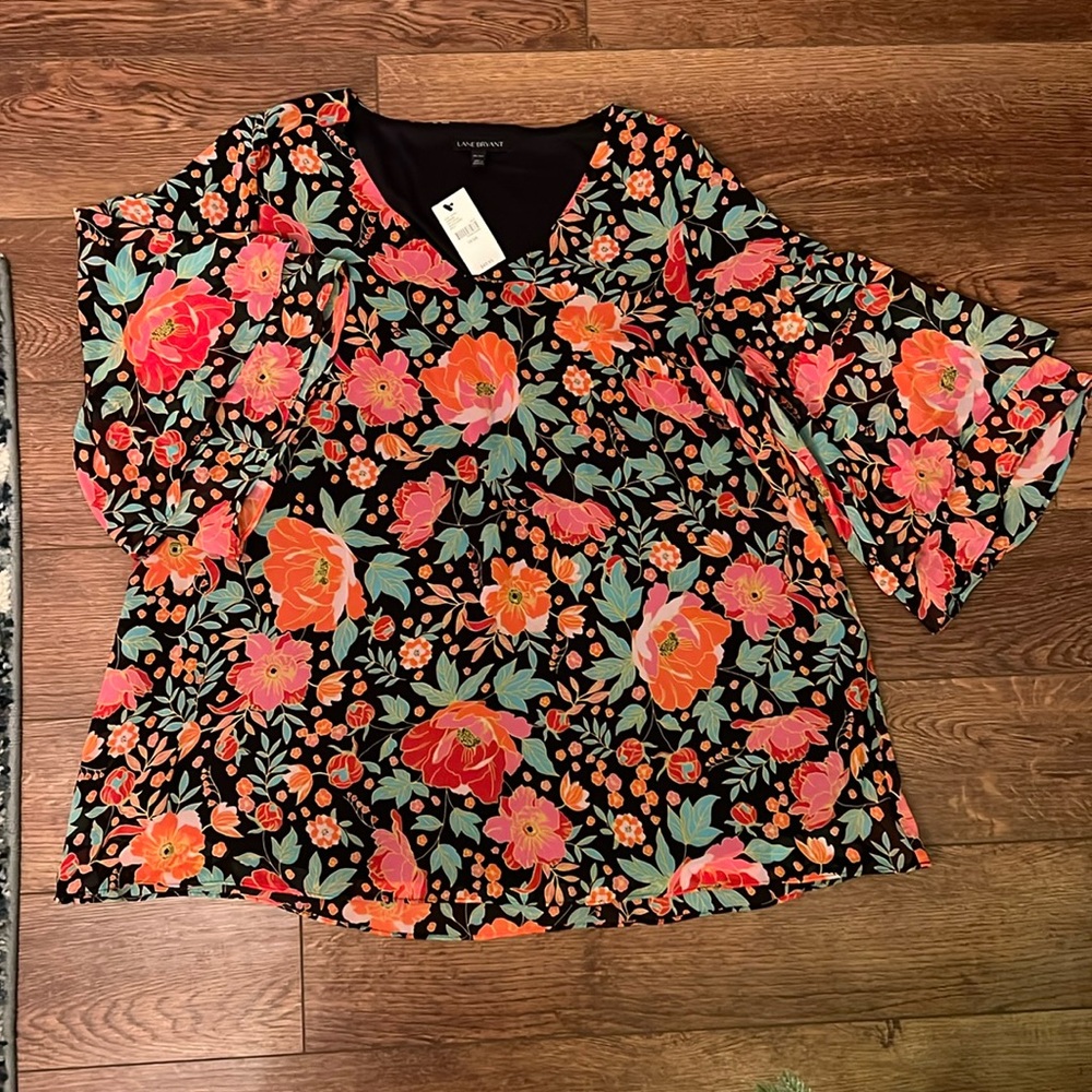 NWT Lane Bryant 14/16L Floral Swing Blouse 3/4 Sleeve